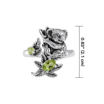 Koala Bear with Gemstone Flower Silver Ring TRI1819 - Jewelry
